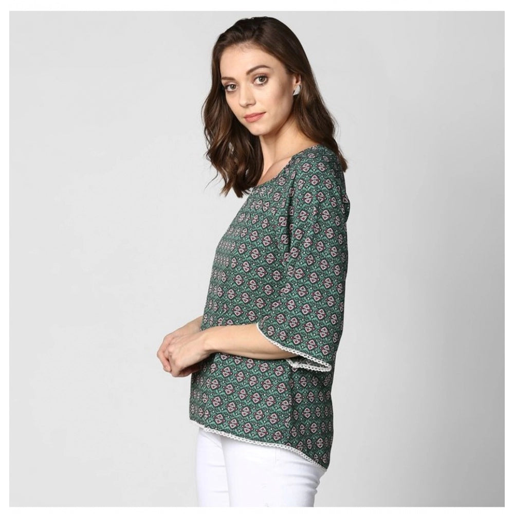 Vaystra Polyester Printed 3-4th Sleeves Top – Green