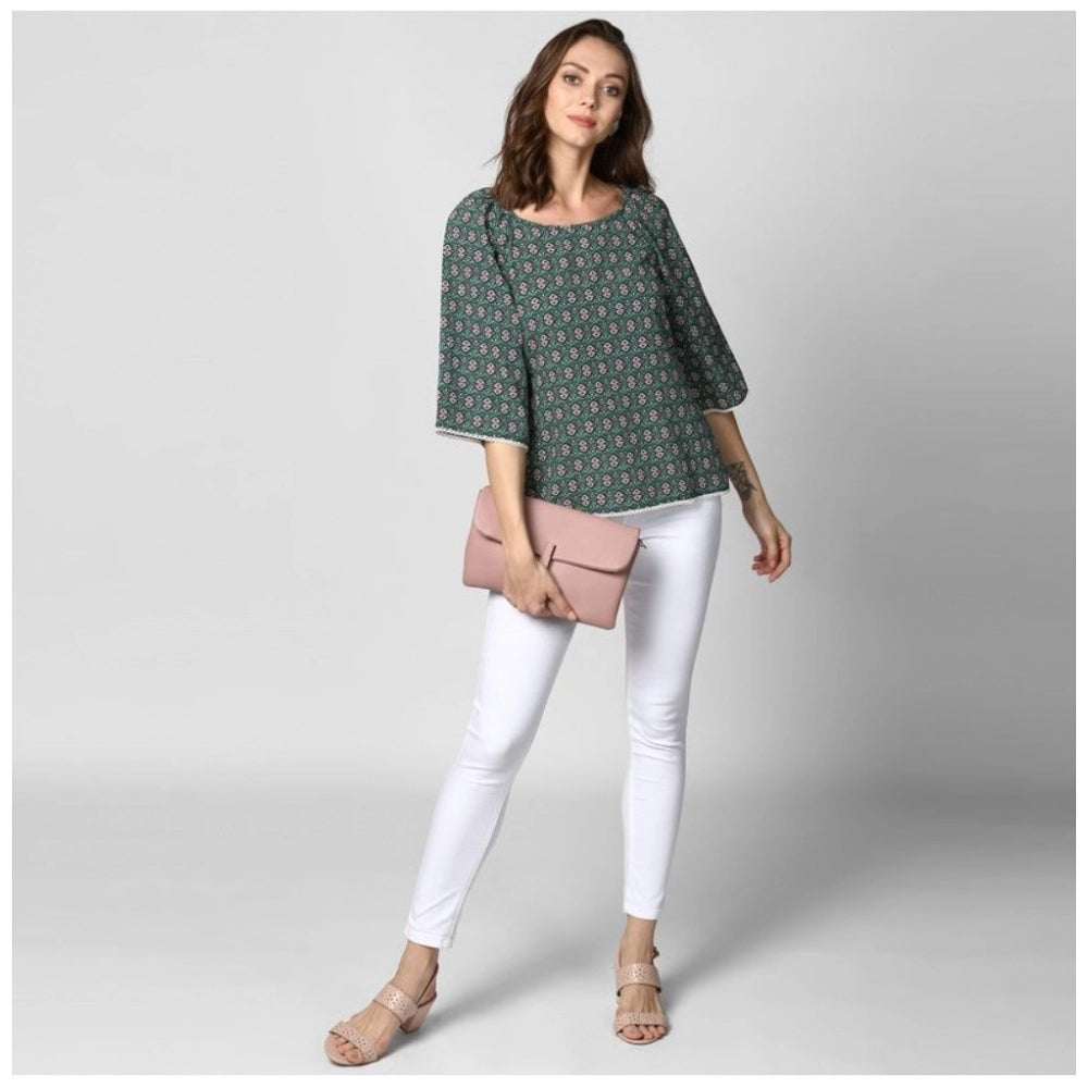 Vaystra Polyester Printed 3-4th Sleeves Top – Green
