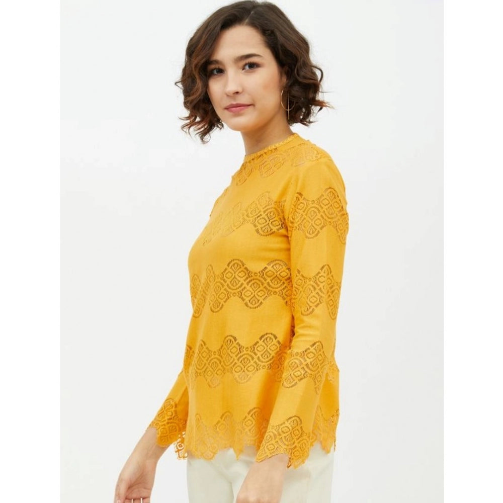 Vaystra Cotton Lace Inserts Long Sleeves Top – Yellow