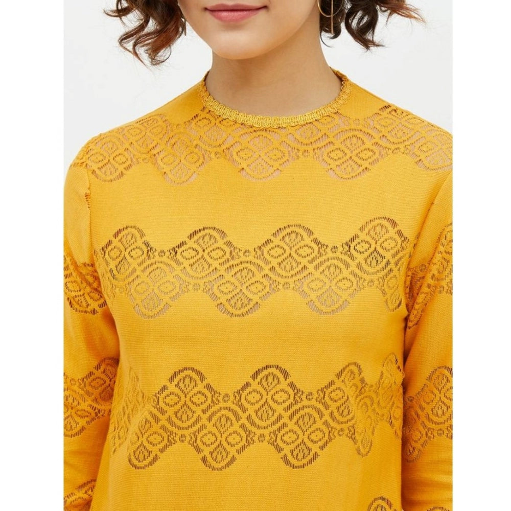 Vaystra Cotton Lace Inserts Long Sleeves Top – Yellow