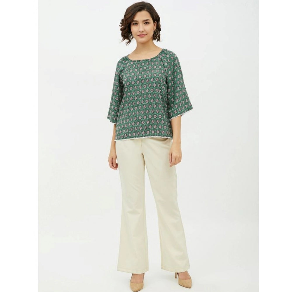 Vaystra Polyester Printed 3-4th Sleeves Top – Green