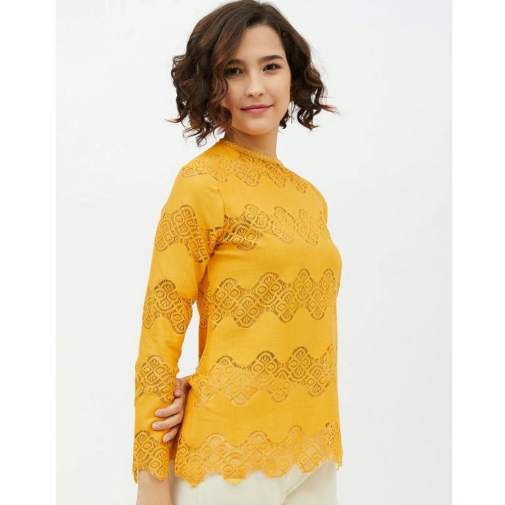 Vaystra Cotton Lace Inserts Long Sleeves Top – Yellow