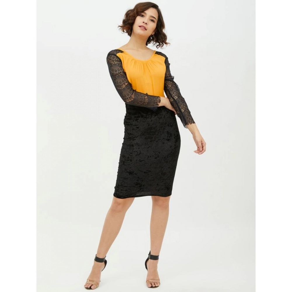 Vaystra Rayon Lace Inserts Long Sleeves Top – Yellow