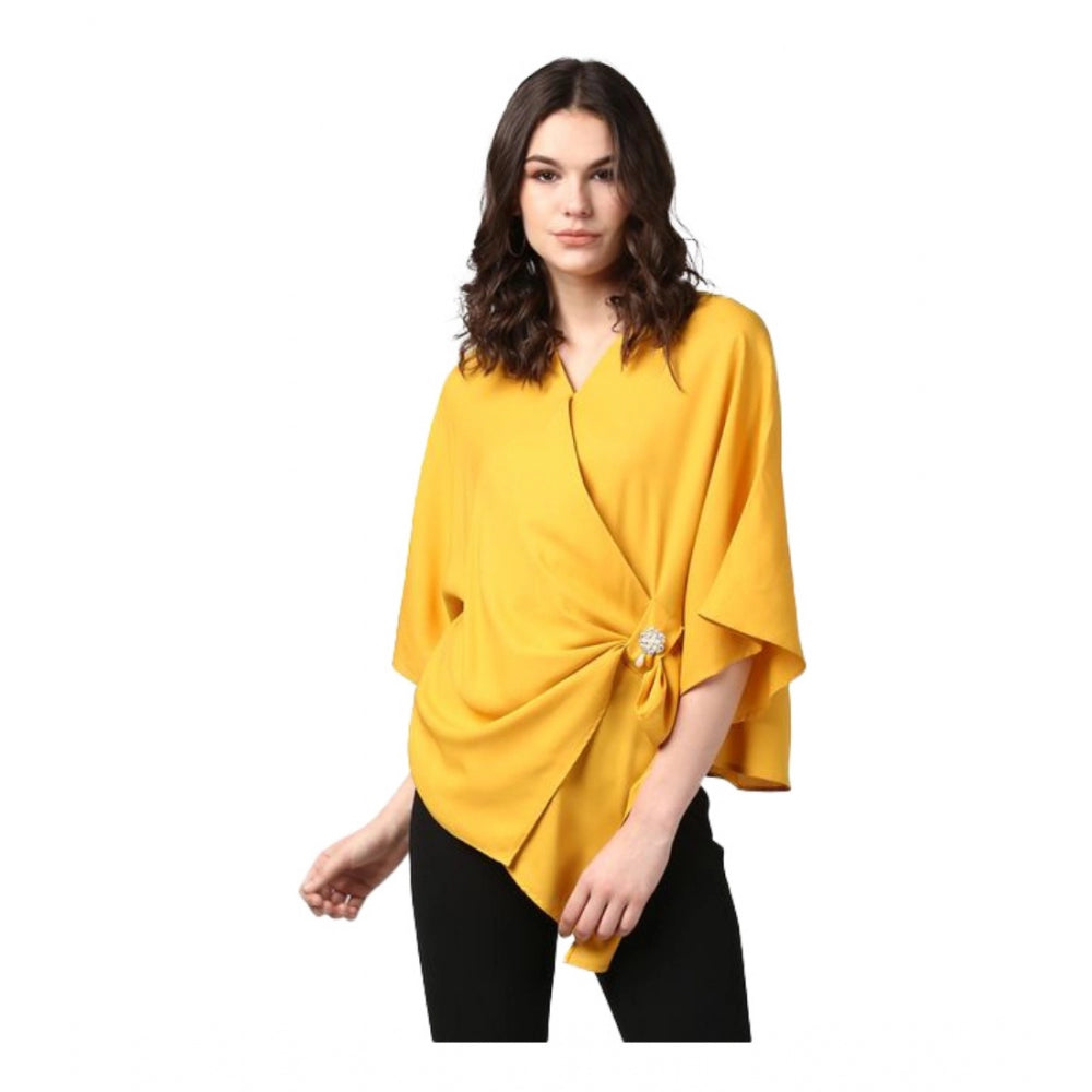 Vaystra Polyester Solid Cape Sleeve Top – Yellow