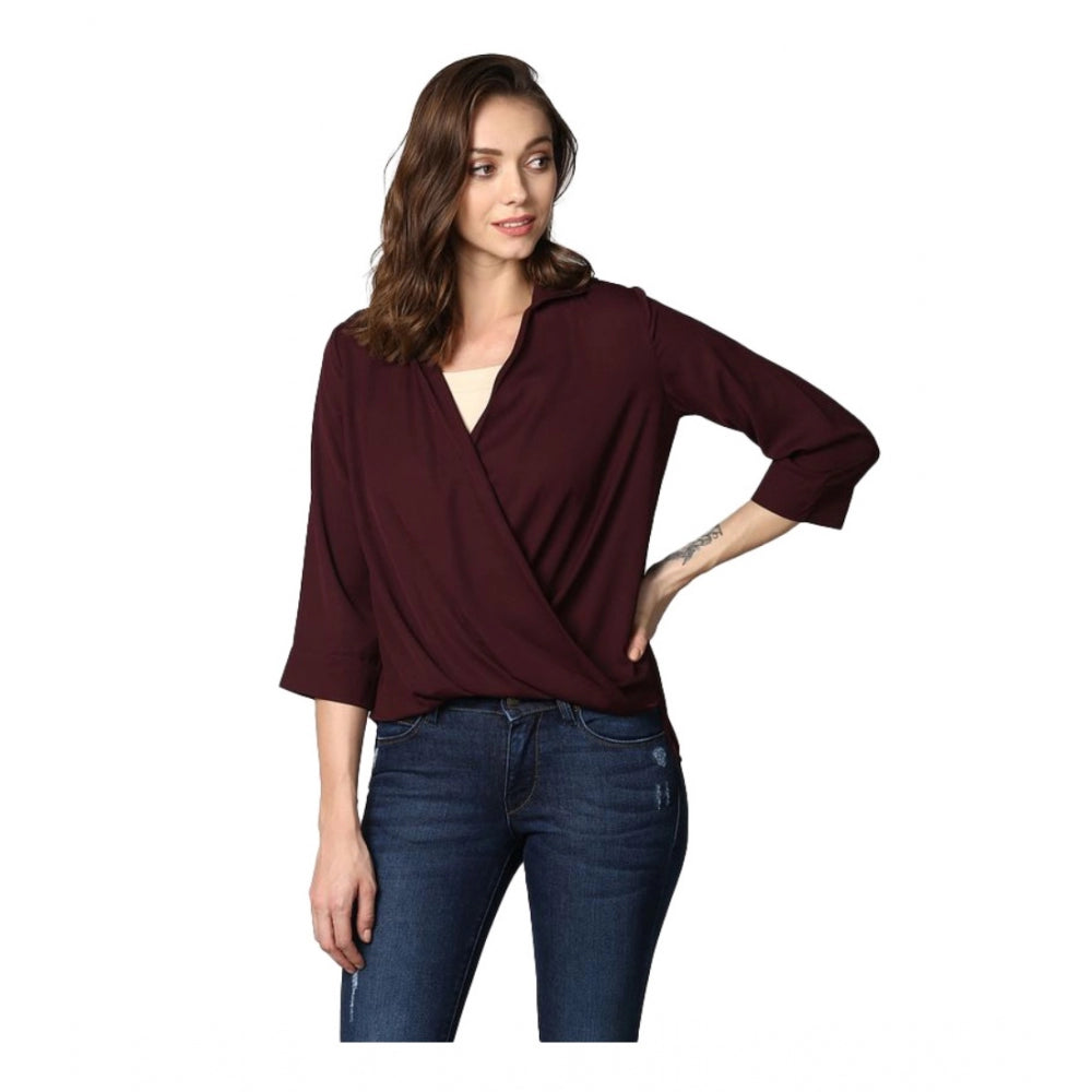 Vaystra Polyester Solid 3-4th Sleeves Top – Maroon