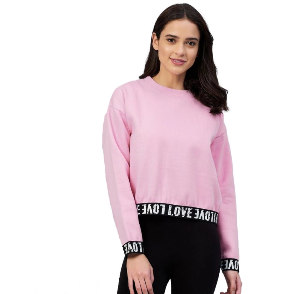 Vaystra Fleece Solid Long Sleeves Sweatshirt – Pink