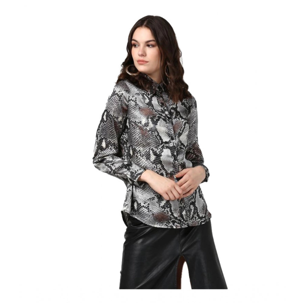 Vaystra Satin Animal Print Long Sleeves Standard Length Shirt – Black & Grey