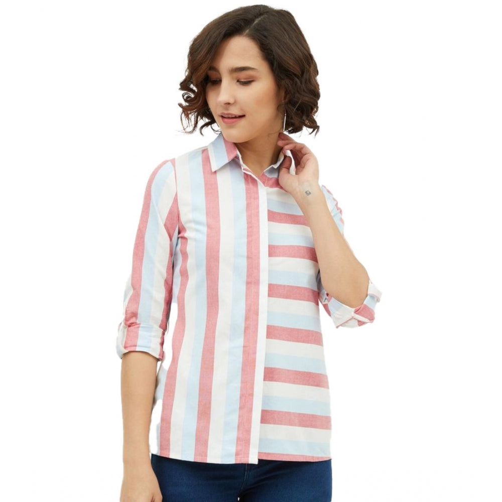 Vaystra Cotton Striped Long Sleeves Standard Length Shirt – Pink