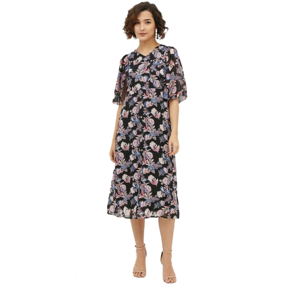 Vaystra Polyester Chain Print Cap Sleeve Calf-length Dress – Multicolor