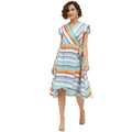 Vaystra Satin Striped Short Sleeve Knee-Length Dress – Multicolor