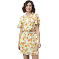 Vaystra Polyester Printed Flutter Above Knee Dress – Orange & Yellow