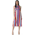 Vaystra Polyester Striped Sleeveless Calf-length Dress – Multicolor