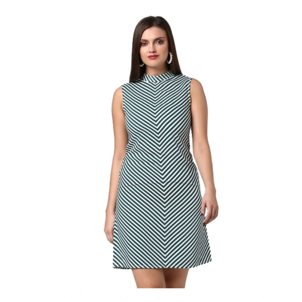 Vaystra Polyester Striped Sleeveless Above Knee Dress – Green
