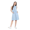Vaystra Denim Solid Sleeveless Below Knee Dress – Blue