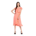 Vaystra Polyester Ruffled Cap Sleeve Below Knee Dress – Neon Pink