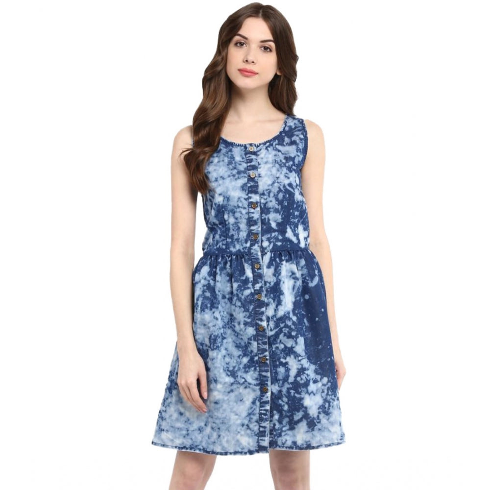 Vaystra Denim Tie &amp; Dye Sleeveless Above Knee Dress – Blue