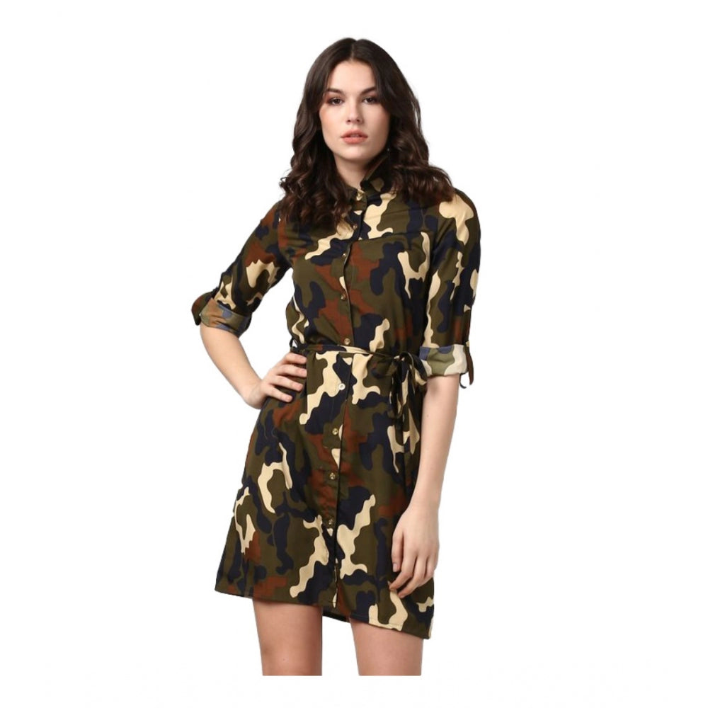 Vaystra Polyester Printed Roll Up Sleeve Tunic Top – Green & Black