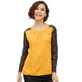 Vaystra Rayon Lace Inserts Long Sleeves Top – Yellow