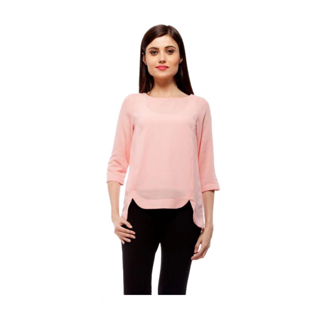 Vaystra Polyester Solid 3-4th Sleeves Regular Top – Peach