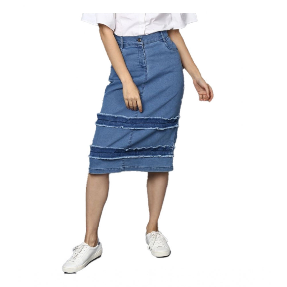 Vaystra Denim Washed Buttoned Skirt – Blue