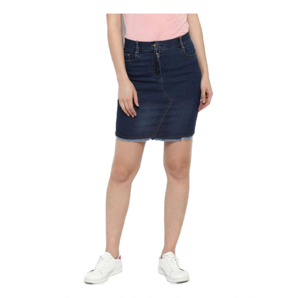 Vaystra Denim Stitching Pattern Buttoned Skirt – Blue