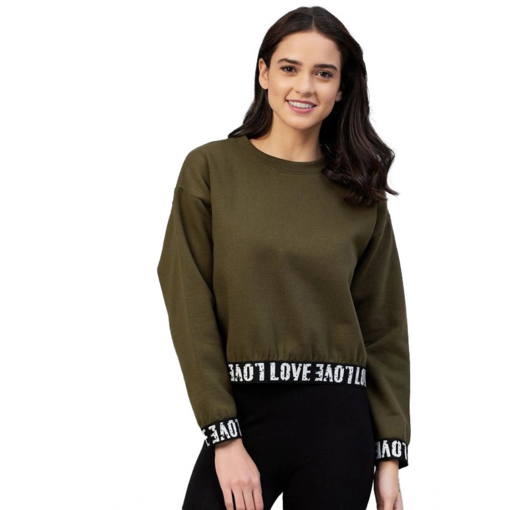 Vaystra Fleece Solid Long Sleeves Sweatshirt – Olive