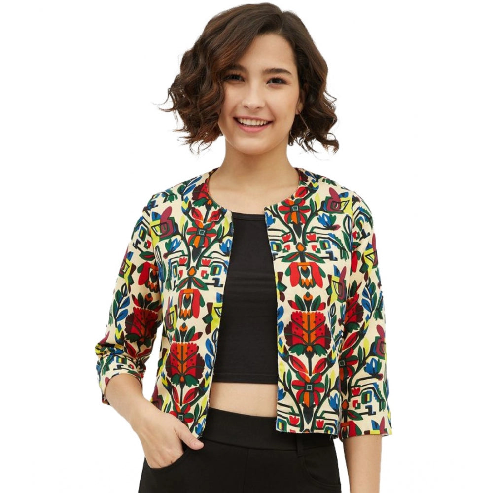 Vaystra Polyester Floral 3-4th Sleeves Shrug – Multicolor