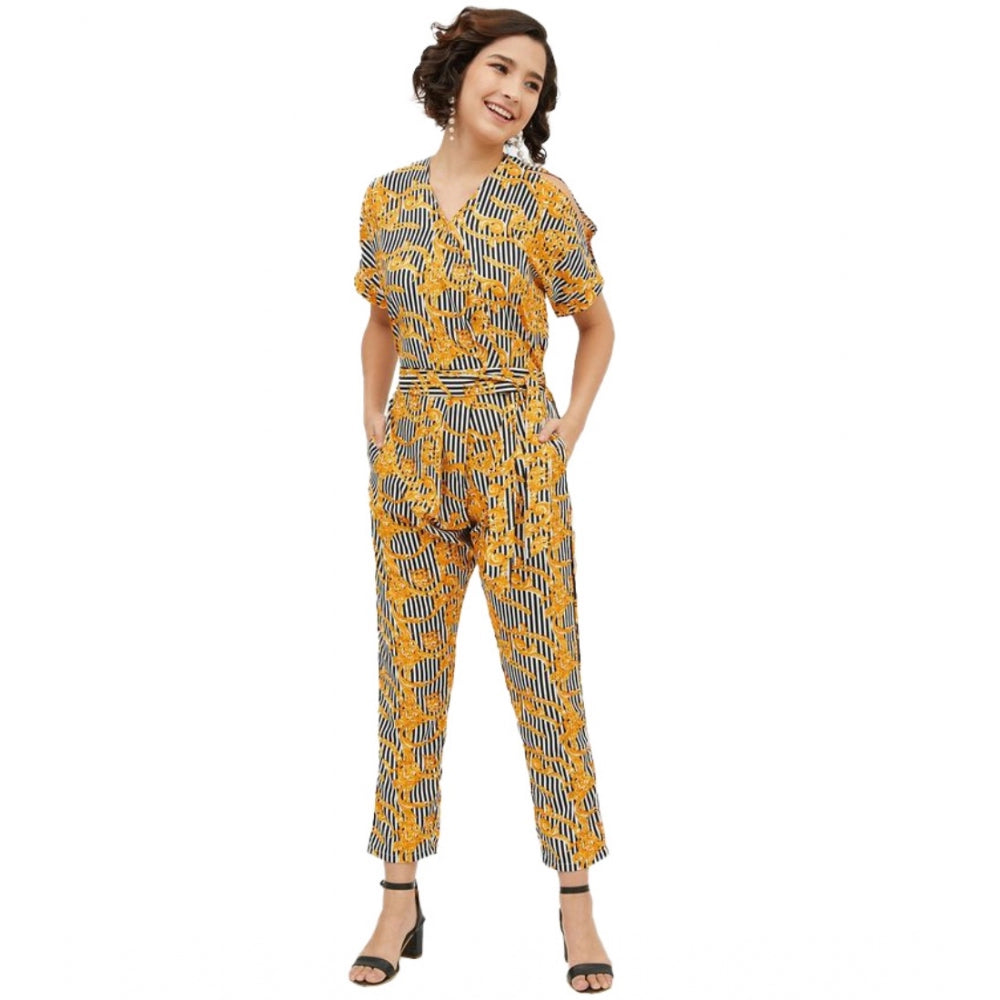 Vaystra Polyester Printed Half Sleeve Long Jumpsuit – Yellow