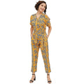 Vaystra Polyester Printed Half Sleeve Long Jumpsuit – Yellow