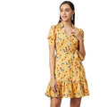 Vaystra Polyester Floral Short Sleeve Above Knee Dress – Yellow