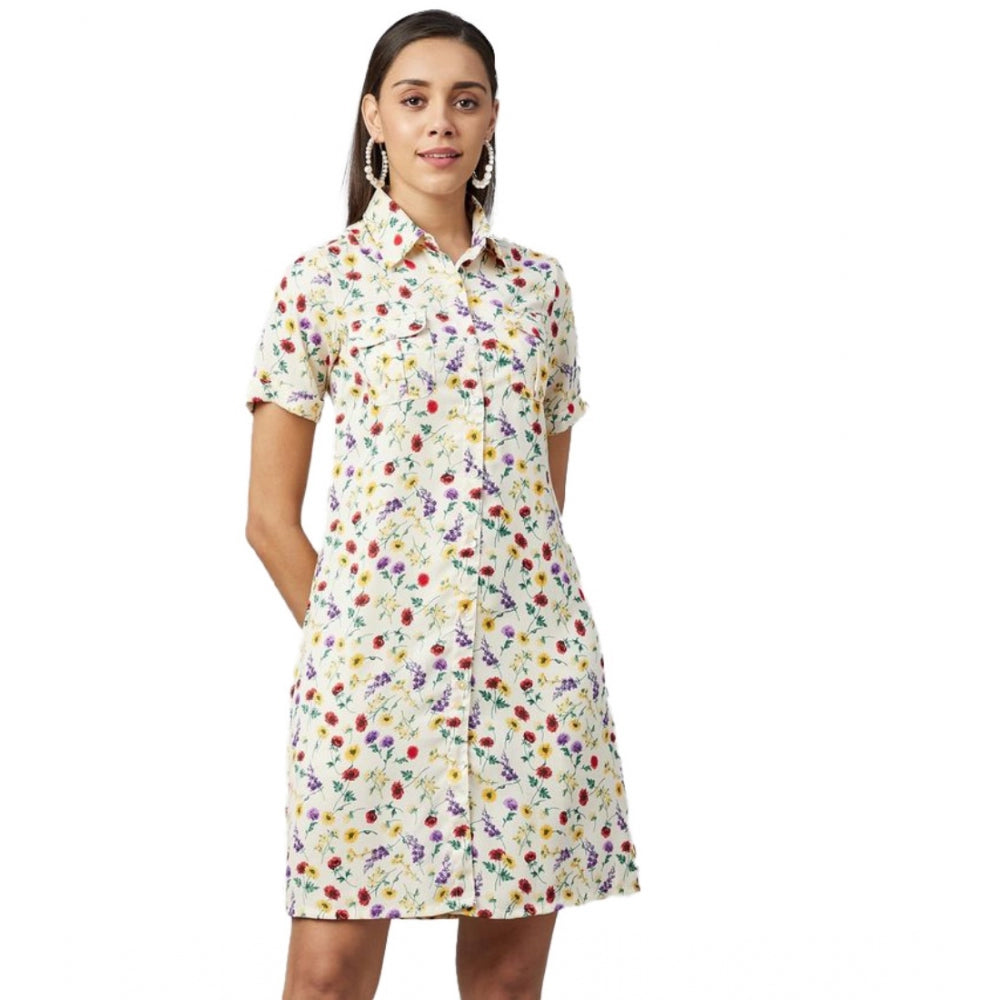 Vaystra Polyester Floral Short Sleeve Above Knee Dress – Multicolor