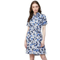 Vaystra Polyester Floral Short Sleeve Above Knee Dress – Blue & White