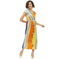 Vaystra Satin Chain Print Cap Sleeve Calf-length Dress – Multicolor