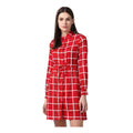 Vaystra Polyester Checkered Long Sleeves Above Knee Dress – Red