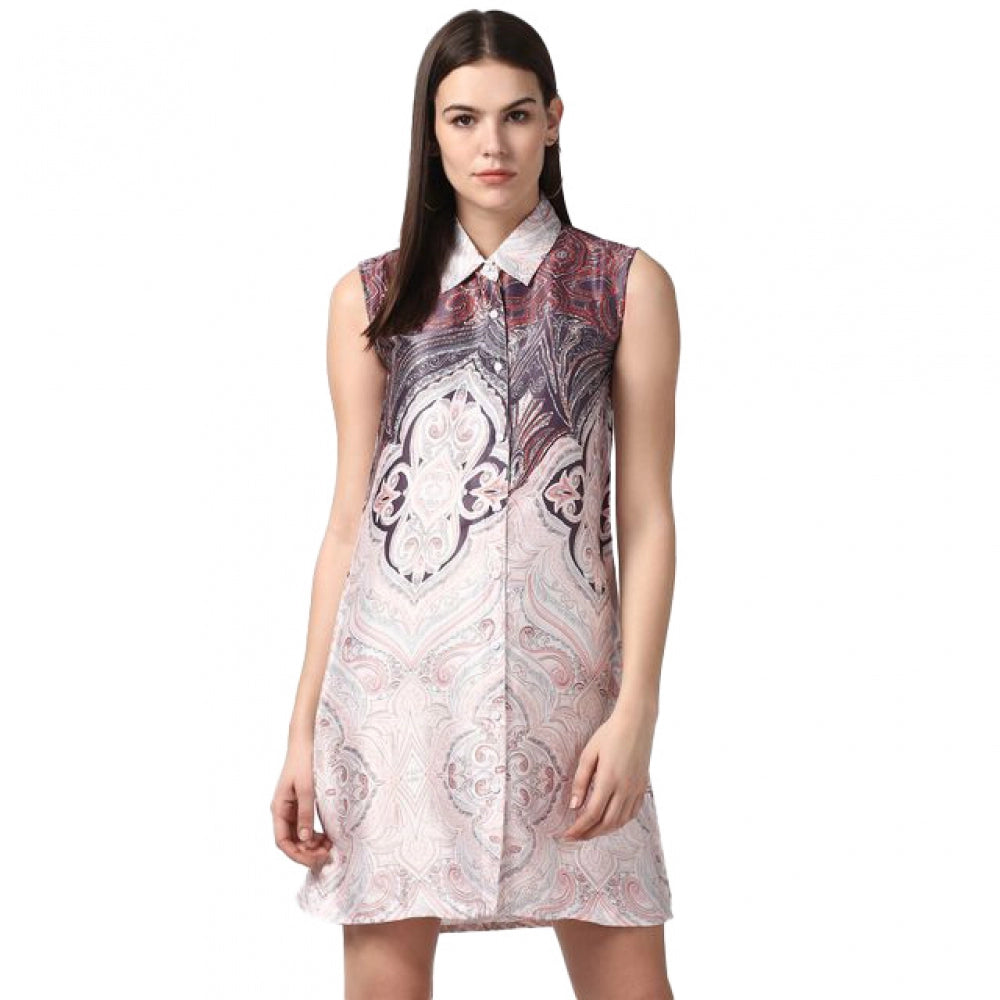 Vaystra Polyester Printed Sleeveless Above Knee Dress – Orange