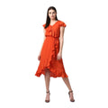 Vaystra Polyester Ruffled Cap Sleeve Knee-Length Dress – Orange