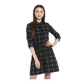 Vaystra Polyester Checkered Roll Up Sleeve Above Knee Dress – Black & White