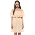 Vaystra Polyester Solid Sleeveless Knee-Length Dress – Beige