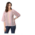 Vaystra Polyester Striped 3-4th Sleeves Top – Pink