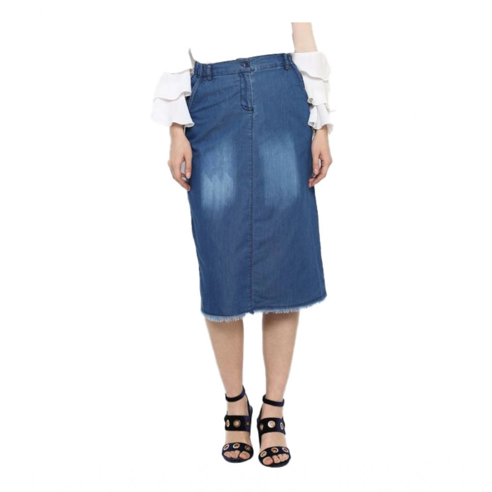 Vaystra Denim Washed Buttoned Skirt – Blue