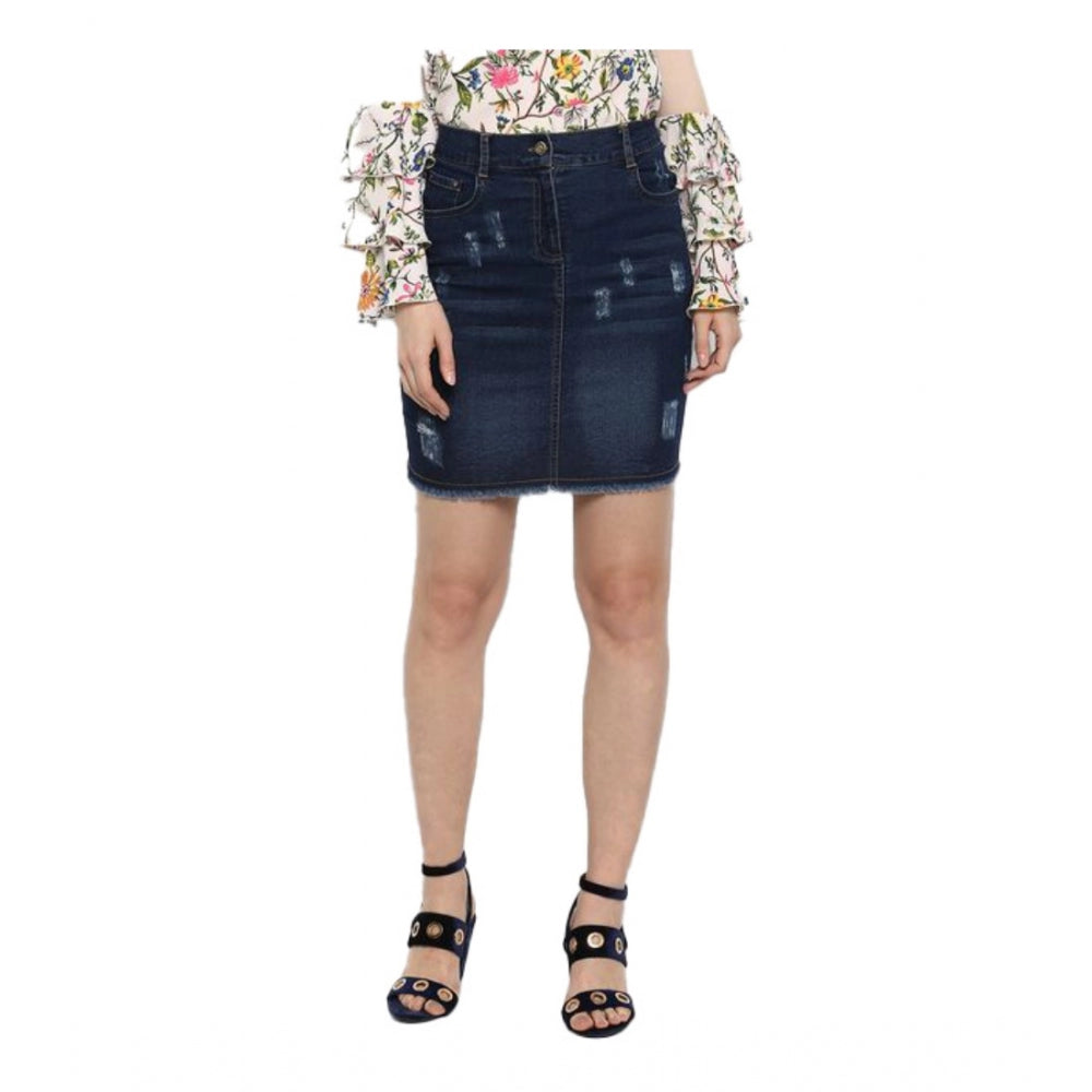 Vaystra Denim Distressed Buttoned Skirt – Blue