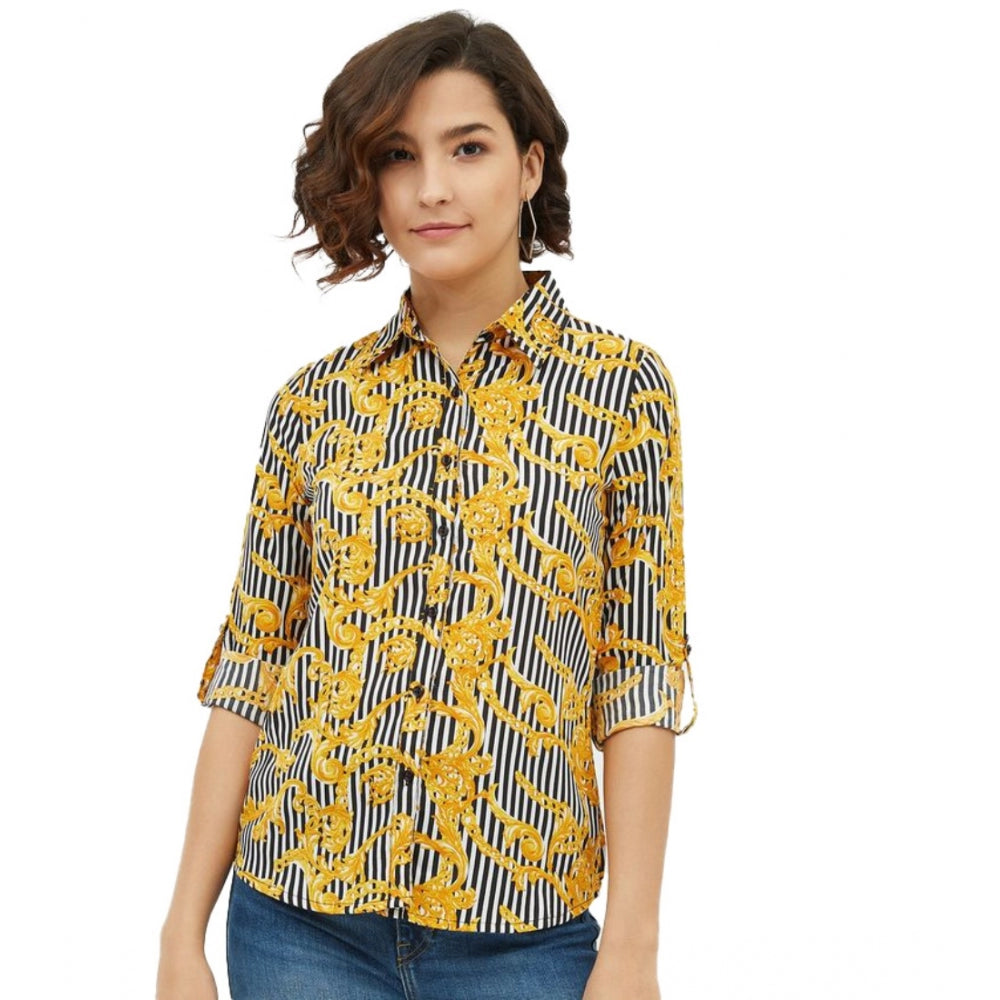 Vaystra Polyester Printed Roll Up Sleeve Standard Length Shirt – Mustared