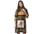 Vaystra Satin Animal Print 3-4th Sleeves Above Knee Dress – White & Orange