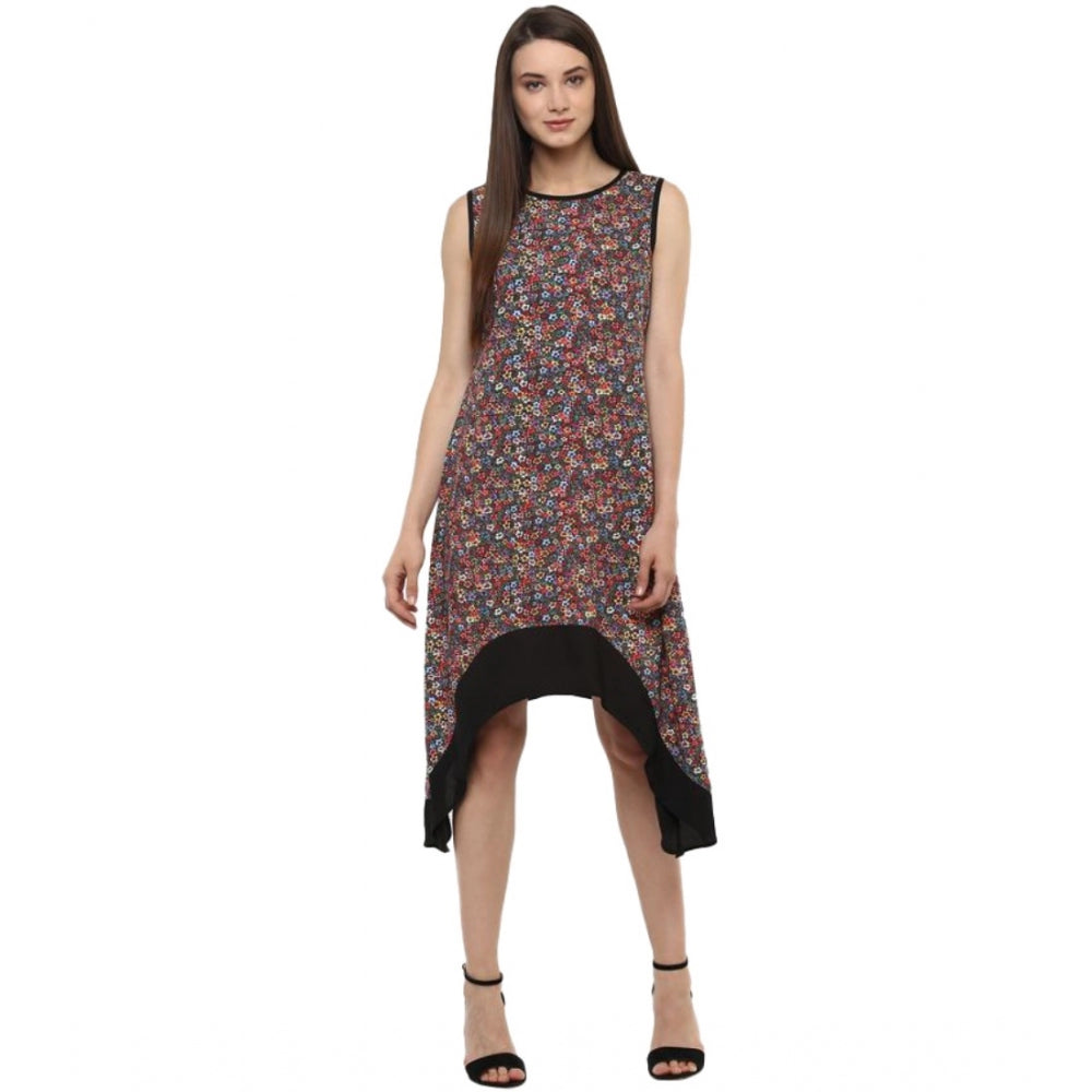Vaystra Polyester Printed Sleeveless Knee-Length Dress – Multicolor