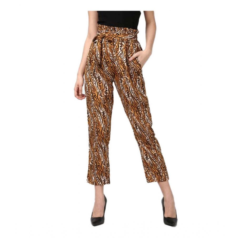 Vaystra Polyester Animal Print Elasticated Trousers – Orange & Black