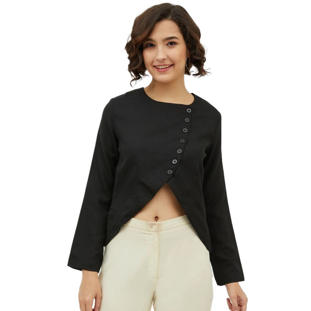 Vaystra Polyester Asymmetrical Long Sleeves Top – Black