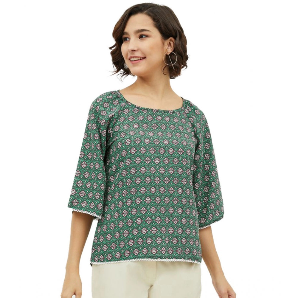 Vaystra Polyester Printed 3-4th Sleeves Top – Green