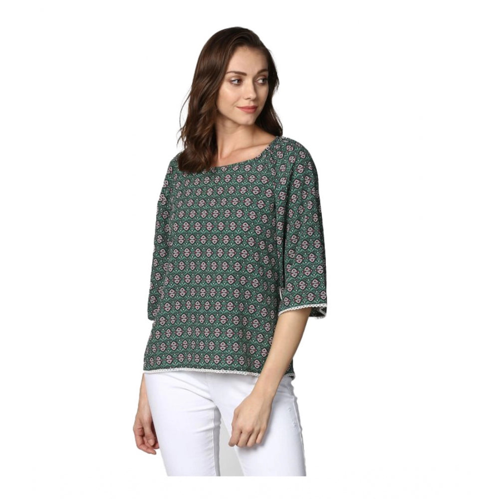 Vaystra Polyester Printed 3-4th Sleeves Top – Green