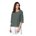 Vaystra Polyester Printed 3-4th Sleeves Top – Green