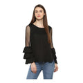 Vaystra Polyester Solid Tier Sleeve Top – Black